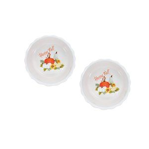 Set of 2 Harvest Themed "Happy Fall" 5" Stoneware Mini Pie Plate Baking Pan